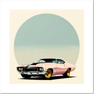 Pink Beauty Vintage Style Classic Muscle Car Illustration Posters and Art